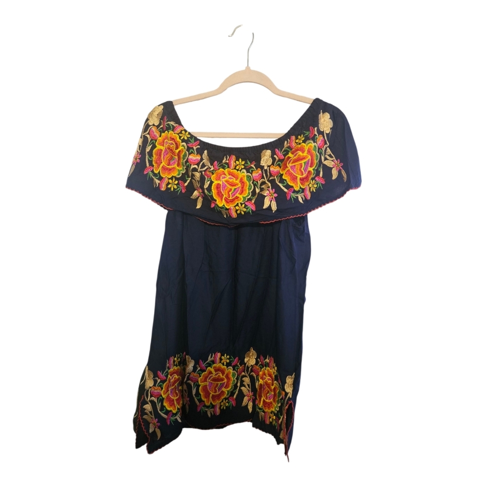 Royal Moda Embroidered Floral Boho Fairy Peasant Hippie Off Shoulder Top Size S